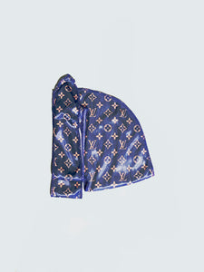 L'Estère Designer Durags, Silky Navy Blue Gold LV Durag